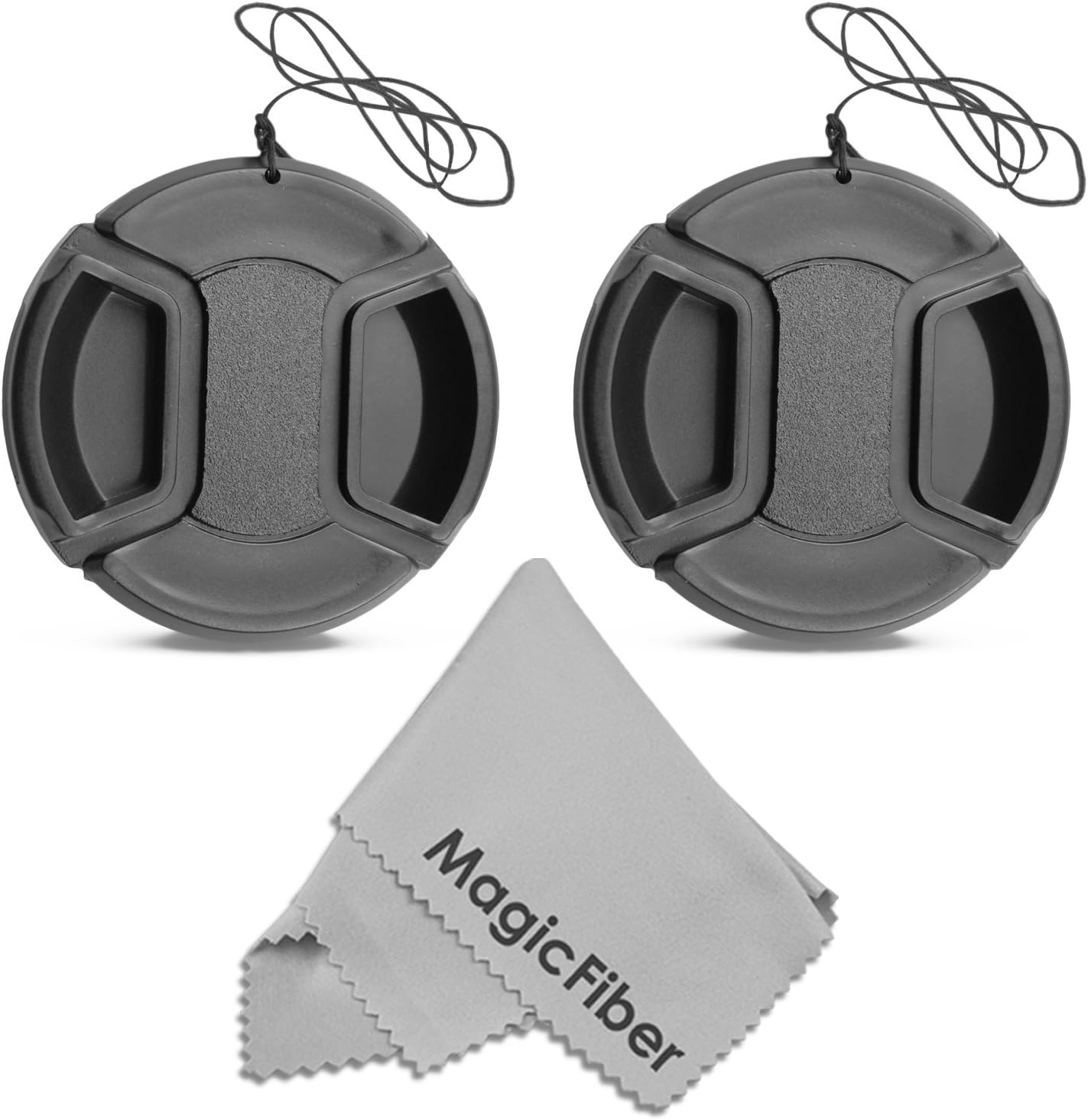 (2-Pack) 58MM Center Pinch Lens Cap For CANON Rebel T5I T4i T3i T3 T2i T1i XTi SL1, CANON EOS 700d 650D 600D 550D 500D 450D 400D 350D 100D 1100D DSLR Cameras + MagicFiber Microfiber Lens Cleaning Cloth