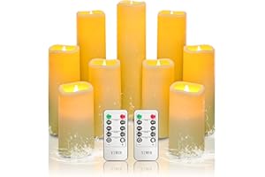 YIWER Waterproof led Flameless Candles,Outdoor Indoor Battery Operated Flickering Candles with Remote Timers,Won't Melt,Ivory Plastic Set of 9 D2.2" x H4"5"6"7"8"9" for Party Decoration