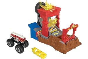 Hot Wheels Coffret de Jeu Monster Trucks Arena Smashers 5-Alarm Défi Incendie avec Un Camion-Jouet à 5 alarmes et 1 Voiture écrasable, Jouet Enfant, Dès 4 Ans, HNB90