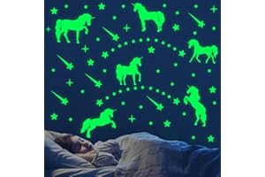 AIYONG Adesivi da Parete Bambini Fluorescenti,Unicorno Luminoso Adesivo Murali Autoadesivi, Luminosi Luna Stelle Sticker da Muro Removibile, Decorazione Adesivi Murali Regalo per Camera Ragazzo Ragazze