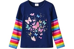 VIKITA T-Shirt Strisce Arcobaleno Maniche Lunghe Top Bambina 3-12Anni