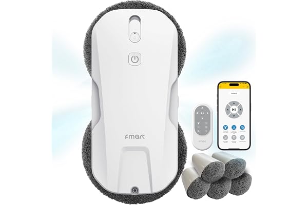 Fmart T11 Robot nettoyeur de vitres avec 10 chiffons, système de pulvérisation automatique à quatre voies avec triple système de sécurité, navigation intelligente, télécommande, pour toutes les