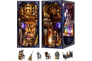 UINOFER Holz Book Nook Kit, Miniatur Puppenhaus Haus, Miniatur Kit 3D Holzpuzzle Buchstützen aus Holz, Modellbausätze für Erwachsene Teens zum Bauen (Magic Study)