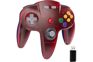 miadore Wireless N64 Pro Controller For Switch 1 2/Switch Online/OLED/Lite,2.4GHZ USB Receiver,Plug & Play,Precise Control Gaming Controllers For Windows PC, MAC, Raspberry Pi (Clear Red)
