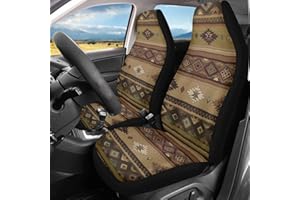 Binienty Set de 2 fundas para los asientos delanteros de estilo deportivo del coche con diseño azteca en color marrón, ajuste universal, estilo Southwest Navajo, para camiones, SUV y furgonetas