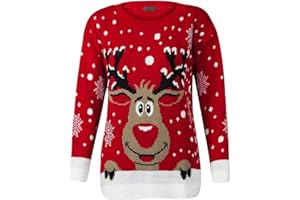 Loxdonz Unisex Kids Christmas Sweater Girls Rudolph Reindeer Print Snowflake Novelty Christmas Jumper