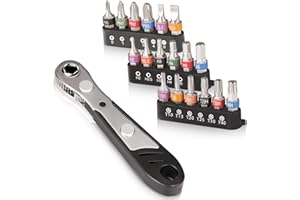 Hakkin 19PCS Mini Ratchet Wrench Screwdriver Bit Set S2 Steel 1/4” Drive 36 Teeth Ratcheting Screwdriver High Torque Offset screwdriver Reversible Drive Handle with Phillips Slotted Hex Torx Star Bits