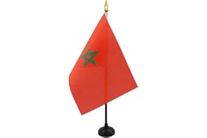 AZ FLAG - Morocco Table Flag 4'' x 6'' - Moroccan Mini Desk Flag 100% Polyester 15 x 10 cm - Office Mini Banner with 10'' Pole - Golden Spear