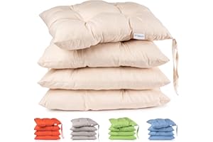 Flowen Lot de 4 Coussin Chaise Galette de Chaise Exterieur Jardin Coussins Lavable de Chaise Extérieur Intérieur Housses de Chaise avec Lacets Fauteuils de Bureau de Salon