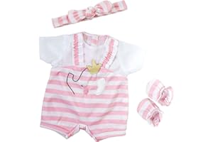 JC Toys- Conjunto Ropa muñeca de 36 hasta 40 cm, Peto y Accesorios, Rosa y Blanco, Outfit Extra, diseñado en España por Berenguer, +2 años