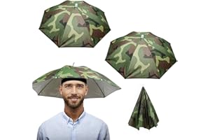 AeroGlo 3 Pcs Umbrella Hat Adult Head Umbrella Hat with Elastic Band Funny Fishing Umbrella Hat Portable Mini Umbrella Caps Outdoor Sun Rain Protection for Golf Camping Gardening Festival