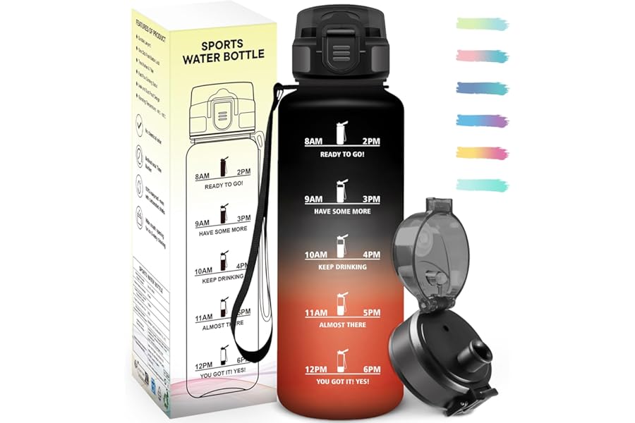 Mulbijeo 1.5 Litre Water Bottle, Time Indicator, Water Bottles, Leak Proof, Sports Bottle, BPA Free, Reusable, Gym Water Bottle for Gym, Work, Camping, Hiking