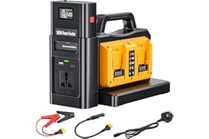 YEX-BUR 2-in-1 Portable Inverter Charger, 500W Pure Sine Wave Inverter & 4-Ports Charger Simultaneous Charging for DeWalt 18V Battery, DC 18V to AC Outlet 230V Power Converter for RV Camp Off-Grid