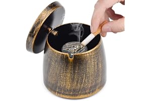 Demason Posacenere per Esterno in Acciaio Inox, Portatile Sigarette Posacenere Antivento, Portacenere Chiuso con Coperchio, con Base Antiscivolo per Casa e Ufficio (Bronzo)