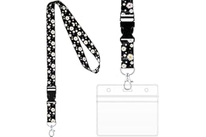 Tenare Daisy Lanyard with Card Protector Holder Daisy Neck Strap Flower Lanyard with Metal Clasp and Waterproof Transparent Card Protector Office Accessories(Black)