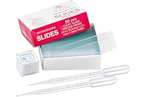 Hentek 50 Portaobjetos de Microscopio, 100 Portaobjetos de Vidrio de Cubierta, con 2 Cuentagotas de Plástico, Preparados para Microscopio y el Estudio de Biología de la Ciencia en Laboratorio