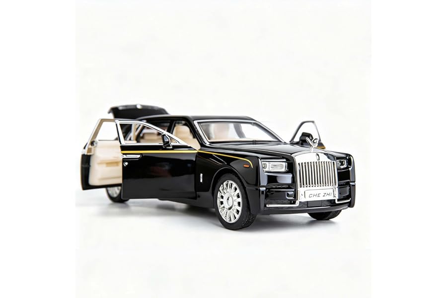 TGRCM-CZ 1/32 Rolls-Royce Phantom Model Car Toy Car with Sound and Light for Kids Boy Girl, Metal Body Door Opened Black