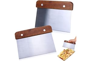 RFYTDCF Bench Scraper for Baking, 2PCS Dough Scrapers Wooden Handle Dough Cutter Stainless Steel Multipurpose Kitchen Scraper for Bread Pastry Pizza