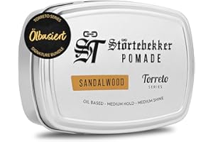 ‎STÖRTEBEKKER SHAVING ACCESSORIES Störtebekker® Premium Pomade Ölbasiert Sandelholz - Pomade Herren 'Torreto Series' - Mittlerer Halt - Mittlerer Glanz - Haarwachs 125ml - Barbershop Haarpomade - Haarstyling Made in Germany