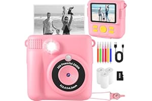 CHRERNA Kinderkamera, Sofortbildkamera Kinder,1080P Fotoapparat Kinderspielzeug mit 16x Digitalzoom, 32GB TF Karte,Druckpapier, Kinder Kamera für Geschenk für Mädchen 3-12 Jahre