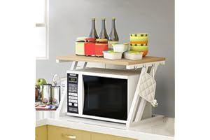 Kedia Erweiterbares Mikrowellen Regal, Mikrowellenhalter Küchenregal mit Haken, Bäckerregal, Mikrowellenständer (57 * 38 * 38cm couleur noix)