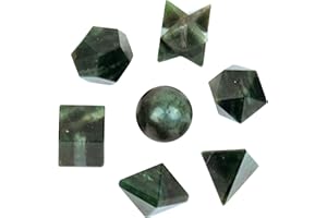 FASHIONZAADI Juego de geometría de Piedras Preciosas de aventurina Verde para 7 Piezas Paquete Sagrado de geometría de sólidos platónicos de Cristal para Equilibrio de Chakras Tamaño: - 15-20 mm