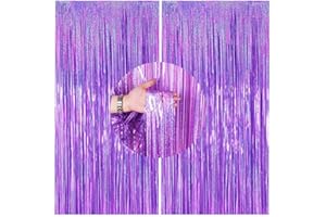 SHAO HUA 2 Cortinas de espumillón metálicas, Cortinas Decorativas, Cortinas con Flecos, telón de Fondo, decoración de Fotos para Ventanas, Accesorios para Fotos para Festivales (Violeta, 1 x 2,5 m)