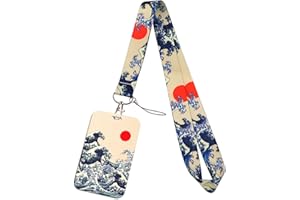Juanooo Sea Wave Key Lanyard with Card Holder Cool Keychain for Women Men Staff Nurses for ID Badge Teachers School Lanyard for ID Holder