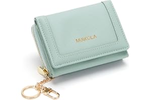 MUIIKOLA Blokujący RFID, mini skórzany portfel dla kobiet, minimalistyczny uchwyt na karty, portmonetka, brelok, przednia kieszeń, portfel z 7 przegródkami na karty i 1 przegródką na dowód osobisty,