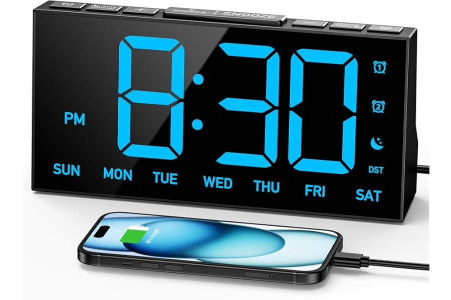 GOLOZA Digital Alarm Clocks for Bedrooms, Digital Clock with 4 Level Brightness +OFF, Dual Customizable Alarms, USB Port, Power-Off Memory, Snooze, DST, 12/24H, Desk Clock for Kids Adults Elderly