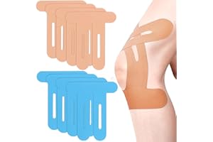 TAIXING 8 sztuk taśm kinezjologicznych na kolana – przycięte, przyjazne dla skóry, wodoodporne, elastyczne taśmy na kolana na bóle kolan, wstępnie przycięte (4 beżowe + 4 niebieskie)