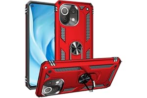 Fetrim Funda para Xiaomi MI 11 Lite, Carcasa Shock Absorción de TPU y PC con Anillo de rotación Soporte para Xiaomi MI 11 Lite/11 Lite 5G Rojo
