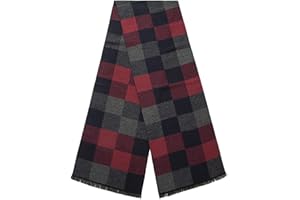Lindoro Merino Wool Scarf for Men, Warm Lightweight Tartan Plaid Winter Long Scarves with Gift Box