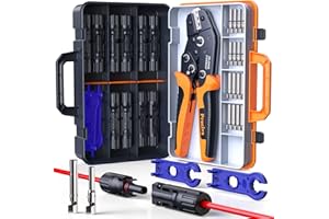 Pince à Sertir, Outils de Sertissage Solaires Pour 2,5-6 mm² Câble PV avec Preciva Pince a Sertir, 10 Paires de Connecteurs Solaires, 2 Clés MC4, Photovoltaïque Panneaux Solaires