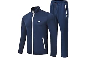 AjezMax Survêtement pour homme à manches longues Couleur unie Survêtement de loisirs sport de course avec fermeture éclair
