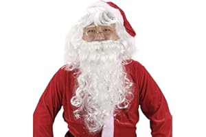 ‎HOWAF HOWAF Weihnachtsmann Nikolaus Perücke und Bart Set mit Einer Brille, Weihnachtsmann Perücke und Bart Erwachsenen Santa Claus Cosplay für Herren Weihnachtsmann Nikolauskostüm deko zubehör