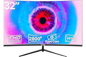 Gawfolk 32 Inch Computer Monitor, 75Hz Full HD 1920 x 1080p Curved Display, HDMI/VGA, Home Office Business PC Monitor Ultra-Thin Zero Frame