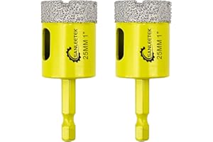 Juego de Brocas Diamante Seco - 2piezas 25mm Sierra Perforadora con Mango Hexagonal Cambio Rápido para Cerámica Porcelana Granito Mármol Cuarzo Gres SANLEETEK