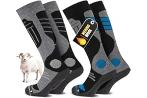 SukModen 2 Paires Chaussettes Ski Laine de Mérimée Pour Dames et Messieurs, Thermiques Chauffantes, D'Hiver Épaisses Pour Temps Froid, Neige, Ski, Snowboard, Chasse, Randonnée​