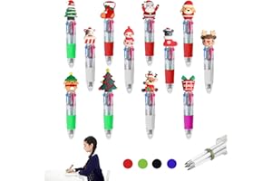 KAHOUI Lot de 12 mini stylos à bille multicolores de dessin animé de Noël, Père Noël Elk multicolore, presse à stylo à bille 4 couleurs, stylo à bille multicolore pour étude de bureau