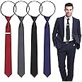 4 Pieces Zipper Neck Ties for Men with Clip, Pre-Tied 660mm Adjustable Zipper Neckties, Classic Elastic Formal Skinny Neckties, Polyester Clip-on Slim Ties Solid Color for Wedding Party Business