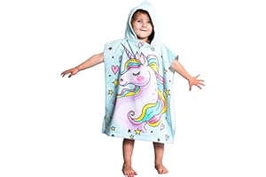 Theonoi Poncho Infantil con Capucha para niños y niñas, 100% algodón (Unicornio)