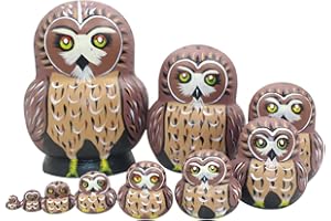 Winterworm 1 Set 10 Pezzi Cute Owl Animal Theme Fatto a Mano in Legno Stacking Nativity Nesting Matrioska Kids Toy Gift