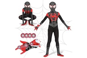 Heartsking Spider Kostüm Kinder, 3-12 Jahre Spder Suit Superhelden Costume 3D Anime Anzug Kinder Jungen Spider Kleidung Kinder mit Maske Web Shooter für Halloween Fasching Karneval Cosplay