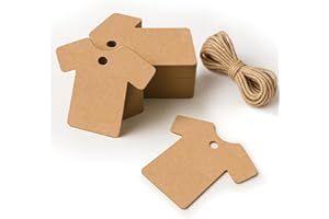 AUJZOO Lot de 50 étiquettes cadeaux vierges en papier marron avec ficelle 6 x 5 cm pour cadeaux de mariage, anniversaire, Noël, sapin de Noël