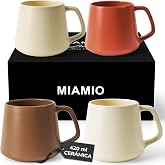 MIAMIO - Large Coffee Cups Set of 4, Ceramic (420ml) - Luxe (Beige) | Large Ceramic Coffee Mugs for Cappuccino, Tea and Espre
