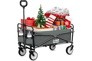 ‎ROVIQUE Bollerwagen faltbar 80kg belastbar,Mini Faltbarer Handwagen mit Getränkehalter Transportwagen Einkaufstrolley klappbar Strandwagen für Garten Camping Festival (Grau)