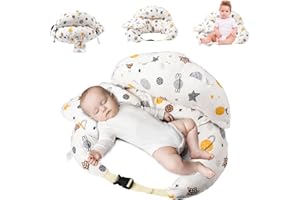 Uennm Baby's Stillkissen XXL,Baby Schwangerschaftskissen Seitenschläferkissen mit Tasche verstellbarem Gurt, Baumwolle Neugeborene Baby Kissen, Stillkissen Seitenschläferkissen & Lagerungskissen