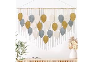 Weldomcor Macramé Tapiz Grande Tejido Tapiz Boho Macramé Hoja Decoración de Pared Pluma Chic Arte Tejido Para Dormitorio, Decoración de Salón, 130 cm Amarillo