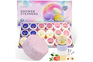 HEYMKGO Bombe da Doccia, Set Regalo da 18 Pezzi con Oli Essenziali Naturali al 100%, 9 Profumazioni Rilassanti per Aromaterapia, Shower Steamers per Rilassamento, SPA, Palestra e Casa
